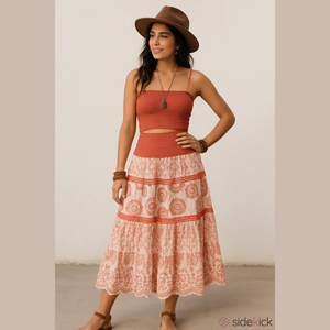 Zoey & Leelo Skirt Womens Large Tiered Smocked Waist Western Cottagecore Peasant